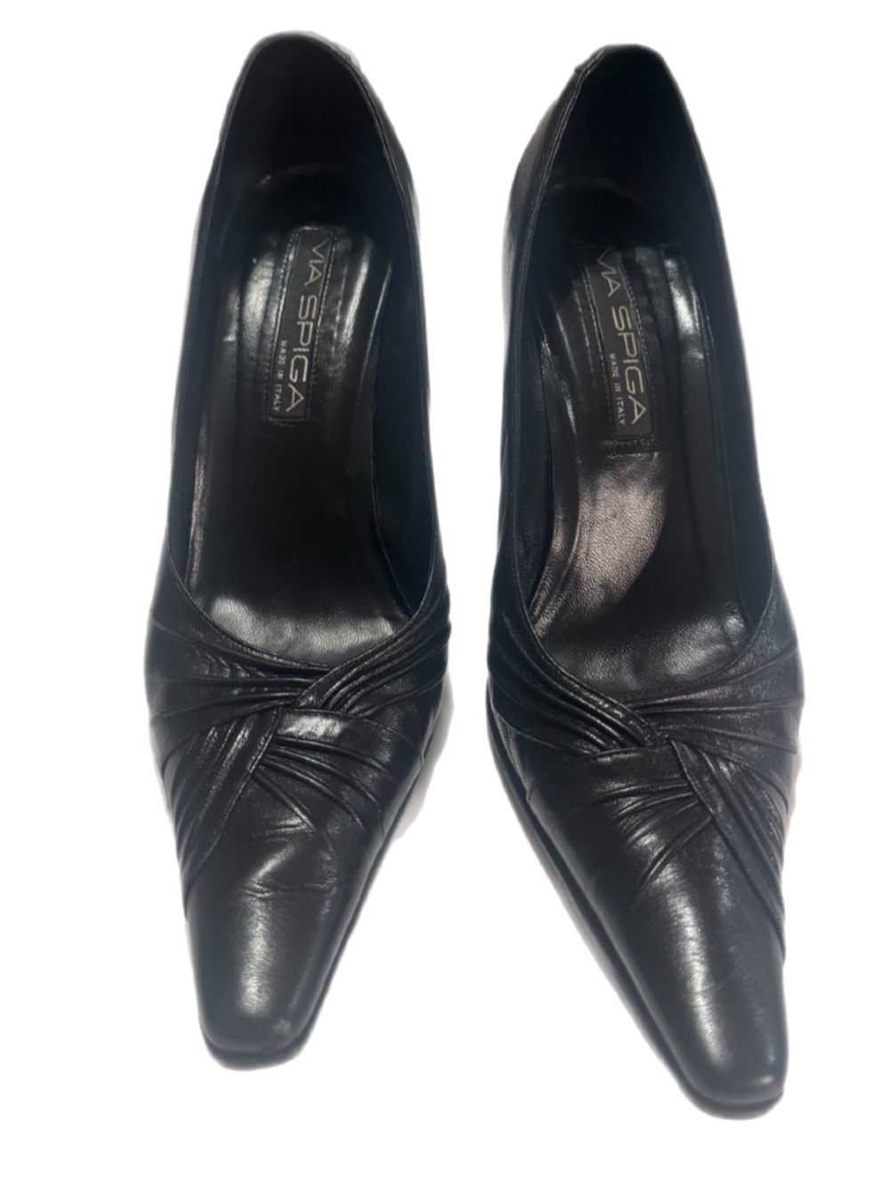 Vintage Via Spiga Made Italy Classic Black Leather Pointed-Toe Pumps - Picture 5 of 7